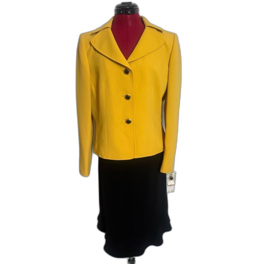 NWT Kasper Skirt Suit Women's Size 12 Black & Yellow 2-Piece Set Blazer & Skirt
